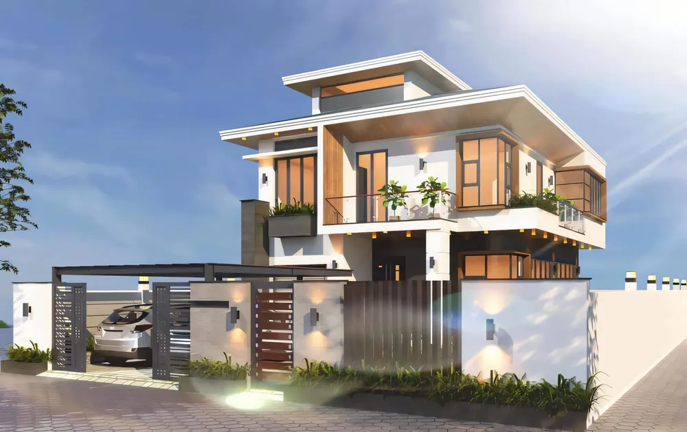 Phối cảnh 3D biệt thự 2 tầng hiện đại có gara