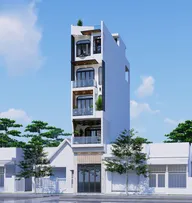 Phối cảnh mẫu 26: nhà ống 5 tầng hiện đại